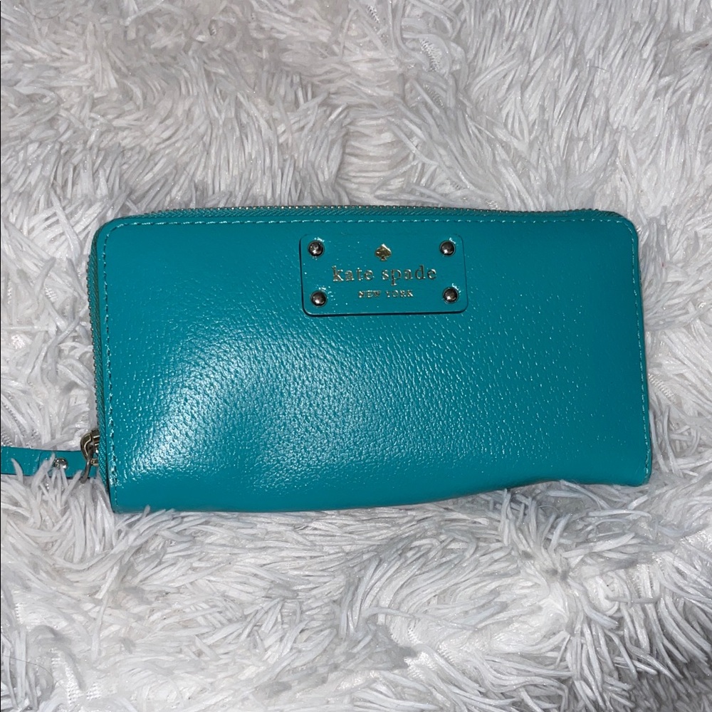 Kate Spade Teal Pebbled Leather Zip-Around Wallet